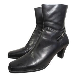 Giovanni Z Black leather square toe strappy bootie heels womens 10 wide